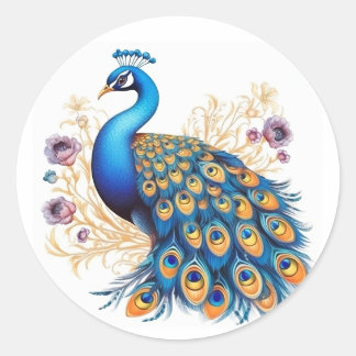 Adesivo Pavão Com Flores Roxas