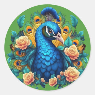 Adesivo Pavão com Rosas de Pêssego
