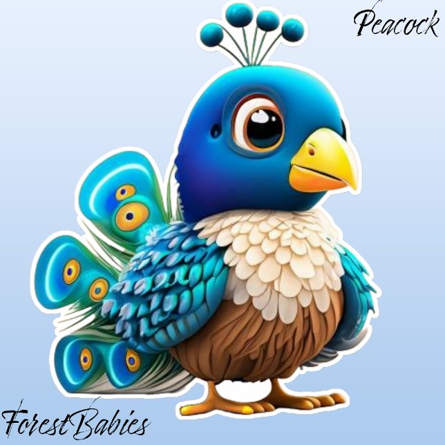 Adesivo Pavão De Bebê De Pé, Pêachick, Gráfico De Cartoons (Peacock ForestBabies Sticker)