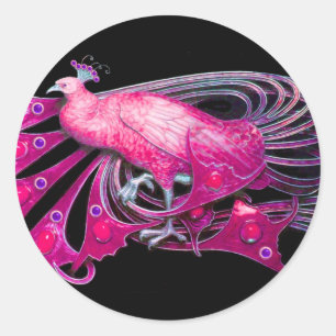 ADESIVO PAVÃO ELEGANTE EM COR-DE-ROSA, FÚCSIA, PRETO