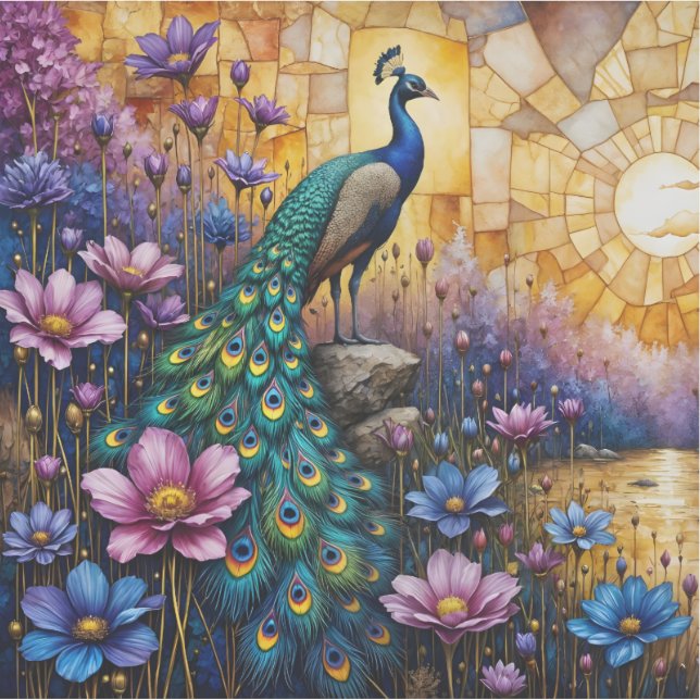 Adesivo Pavão em Paisagem Floral (Frente)