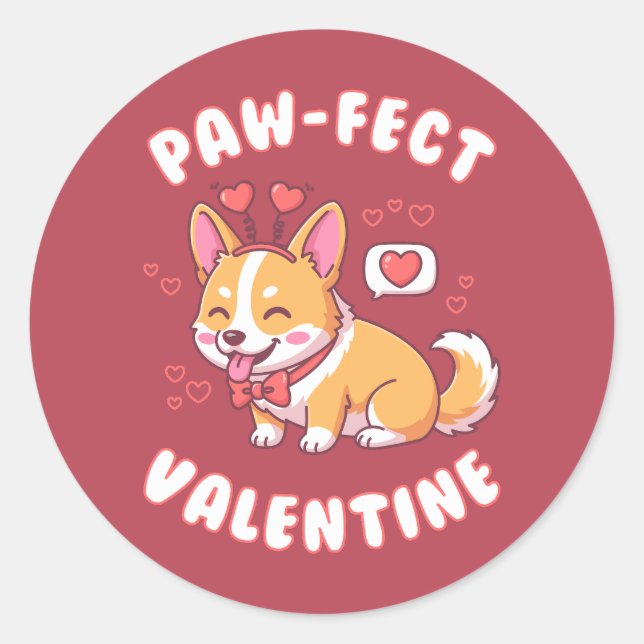 Adesivo Paw-Fect Valentine - Corgi Dog Valentine Gift (Frente)