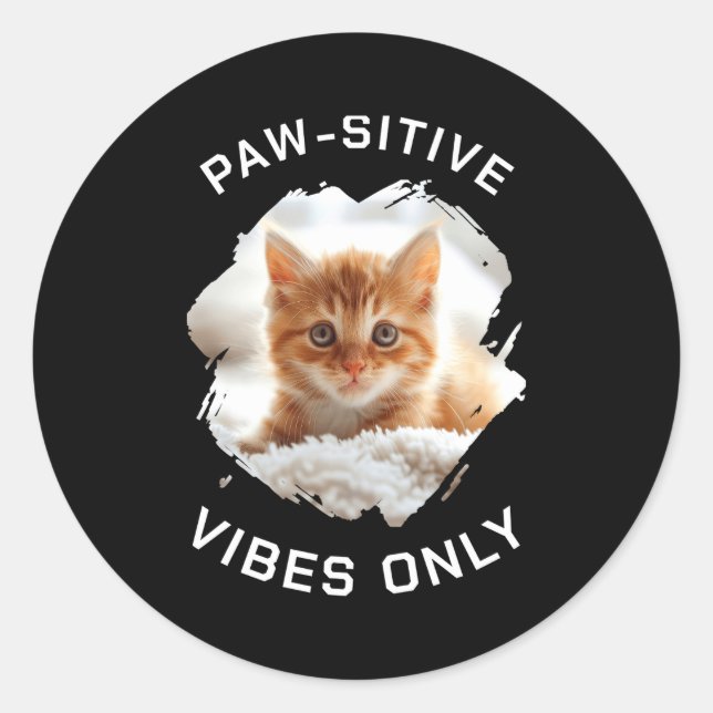 Adesivo Paw Sitive Vibes Only Cat Photo Black  (Frente)