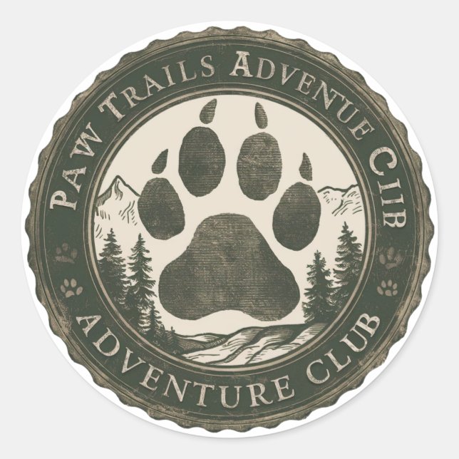 Adesivo Paw Trails Adventure Club — Vintage Crachá Sticker (Frente)