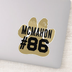 Adesivo Pawprint do número do jogador preto e Dourado de b