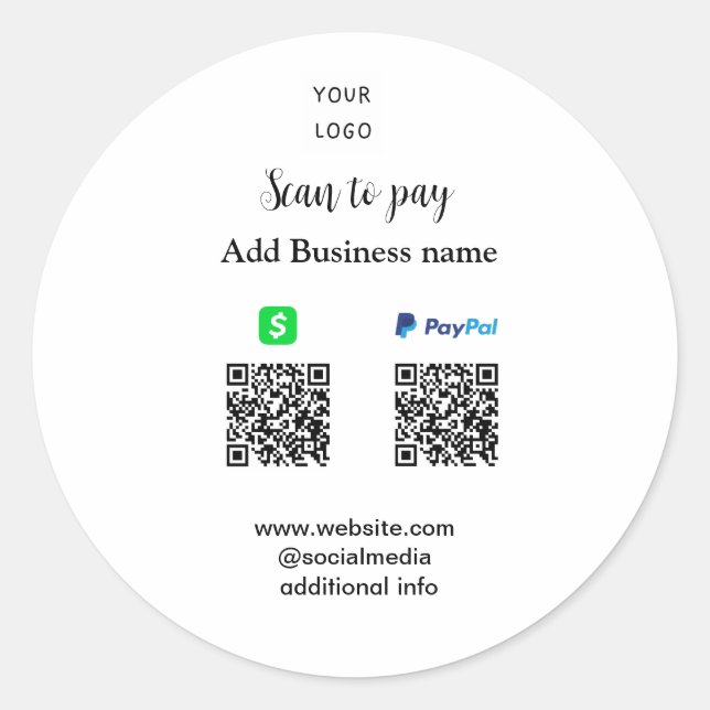 Adesivo Paypal Cashapp digitalizar para pagar QR adicionar (Frente)