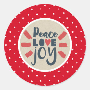 Adesivo PAZ AMOR ALEGRIA Estrelas Vermelhas Kraft Natal