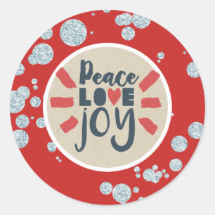 Adesivo PAZ AMOR ALEGRIA Natal Brilho Kraft Feriado