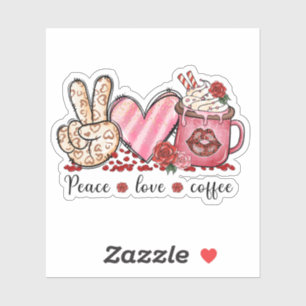 Adesivo Paz Amor Café Corações Rosa Dia dos Namorados