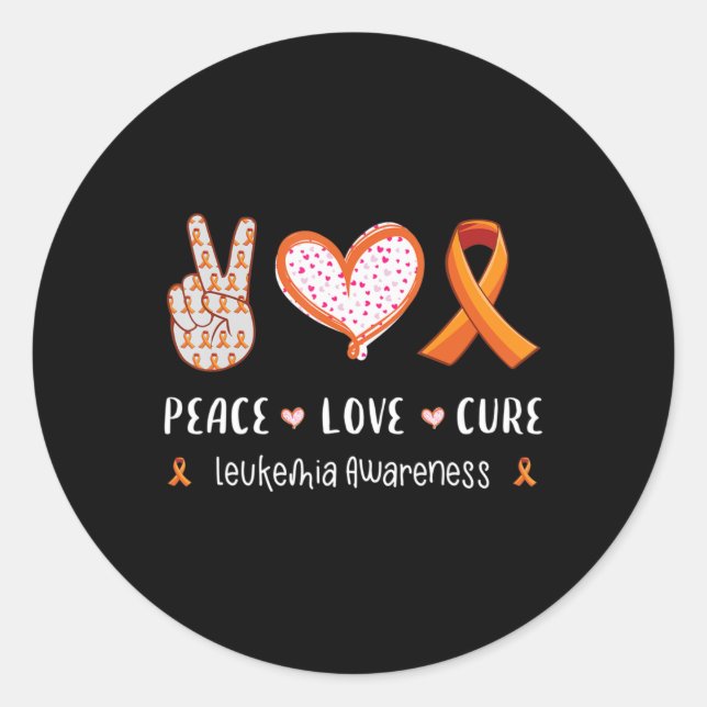 Adesivo Paz Amor cura a leucemia homens mulheres crianças (Frente)