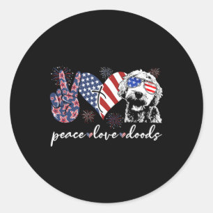 Adesivo Paz Amor Doods Goldendoodle Bandeira Dos EUA Doodl