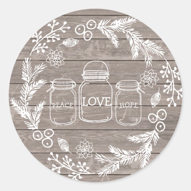 Adesivo Paz, Amor e Esperança Russo Mason Jar Wreath (Frente)