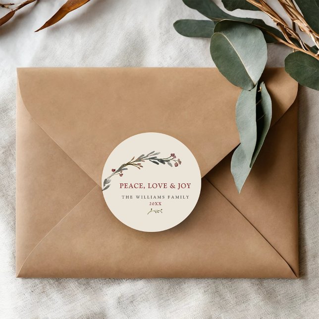 Adesivo Paz Amor e Joy Berries Vermelho Greenery (Criador carregado)