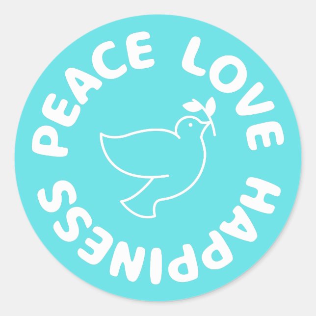 ADESIVO PAZ AMOR FELICIDADE STICKER REDONDO CLÁSSICO (Frente)
