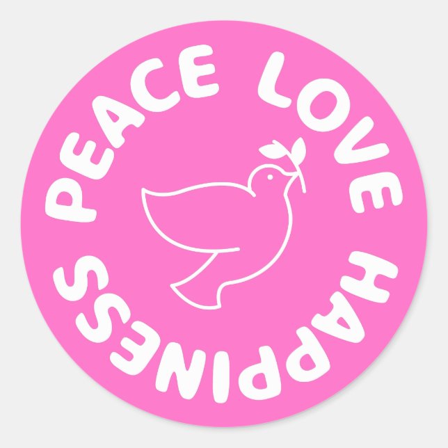 ADESIVO PAZ AMOR FELICIDADE STICKER REDONDO CLÁSSICO (Frente)