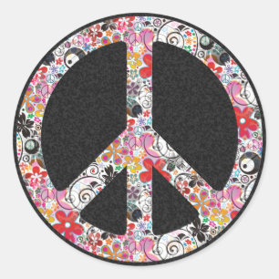 Adesivo Paz de flower power mim splatter preto de