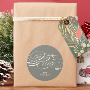 Adesivo Paz de Natal Caligrafia Folhagem Clássica