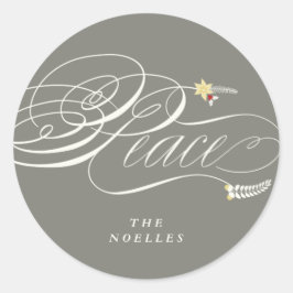 Adesivo Paz de Natal Caligrafia Folhagem Clássico