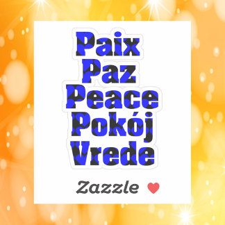 Adesivo Paz em muitas línguas Corações Azul Preto