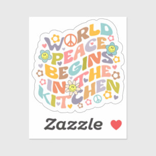 Adesivo Paz mundial começa na cozinha, Retro Vegan