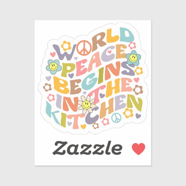 Adesivo Paz mundial começa na cozinha, Retro Vegan (Folha)
