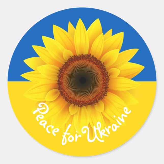 Adesivo Paz para a Ucrânia Bandeira de Girassol Amarelo e  (Frente)
