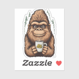 Adesivo Pé Grande Fofo Bebendo Café Sasquatch Divertido