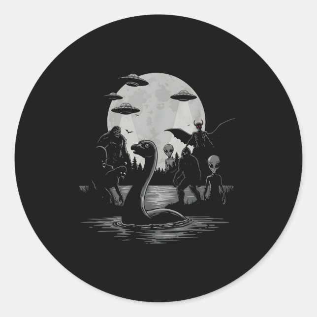 Adesivo Pé Grande Ufo Monstro do Lago Ness Mothman E Alien (Frente)