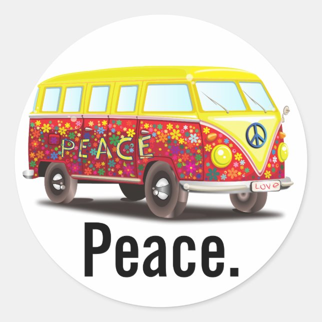 Adesivo Peace and Love Hippy Bus (Frente)