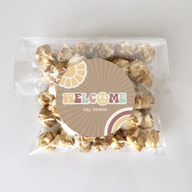 Adesivo Peace Groovy Bem-Vindo Chá de fraldas Rosa Castanh (Criador carregado)