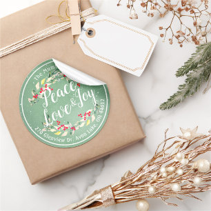 Adesivo Peace Joy & Love Endereço de Feliz ano novo de Na