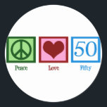 Adesivo Peace Love 50th Birthday Festa Cute<br><div class="desc">Bonito presente de quinquagésimo aniversário.</div>