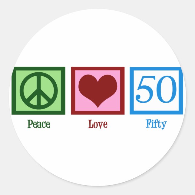 Adesivo Peace Love 50th Birthday Festa Cute (Frente)