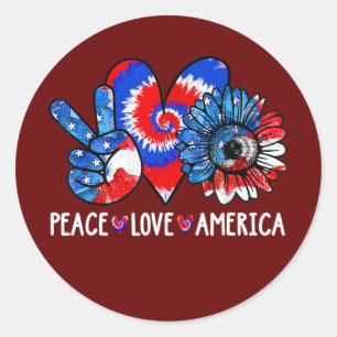 Adesivo Peace Love America 4 de julho Patriótico Sunflower