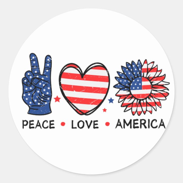 Adesivo Peace Love America Flag,4 de julho,Patriotic (Frente)