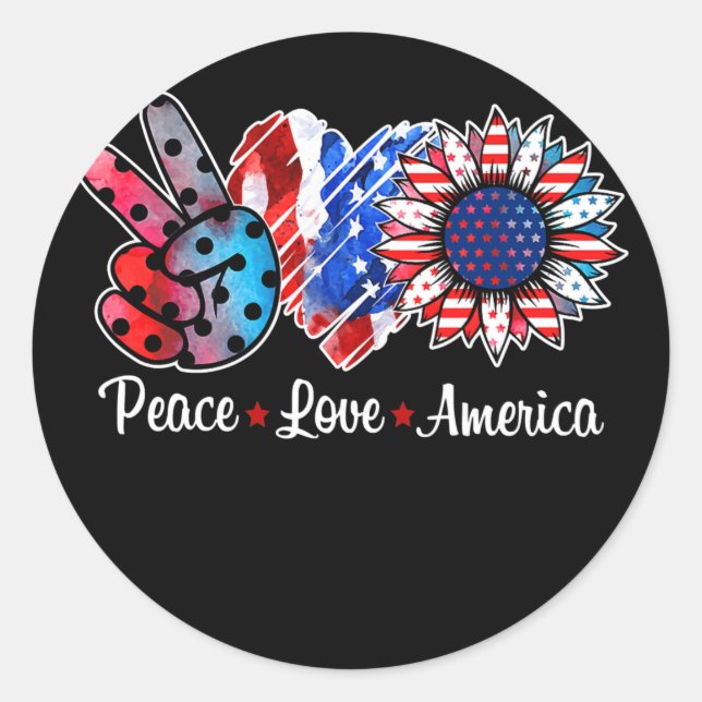 Adesivo Peace Love America Sunflower American Flag Engraça (Frente)