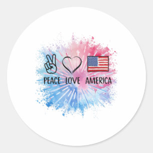 Adesivo Peace Love America Tie Dye 4 de julho Patriótico F
