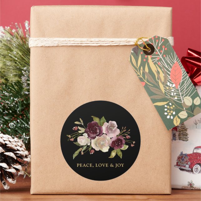 Adesivo Peace Love and Joy Winter Bouquet Black Holiday (Feriado)