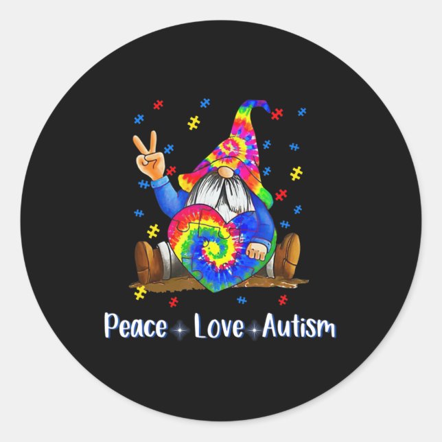Adesivo Peace Love Autism Gnome Autism Tie Dye Autism Awar (Frente)