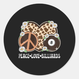 Adesivo Peace Love Billiards Lover Cow Impressão Girls Cut