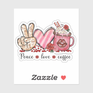 Adesivo Peace Love Caffee Hearts Pink Dia de os namorados