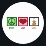 Adesivo Peace Love Cello<br><div class="desc">Um belo presente de natal cello para o cellista de excelentes em sua vida. Este design de Peace Love Cello apresenta um sinal de paz bonito,  coração,  e o instrumento musical,  o violoncelo. Um presente de excelente para um membro do quarteto de cordas ou condutor de orquestra.</div>