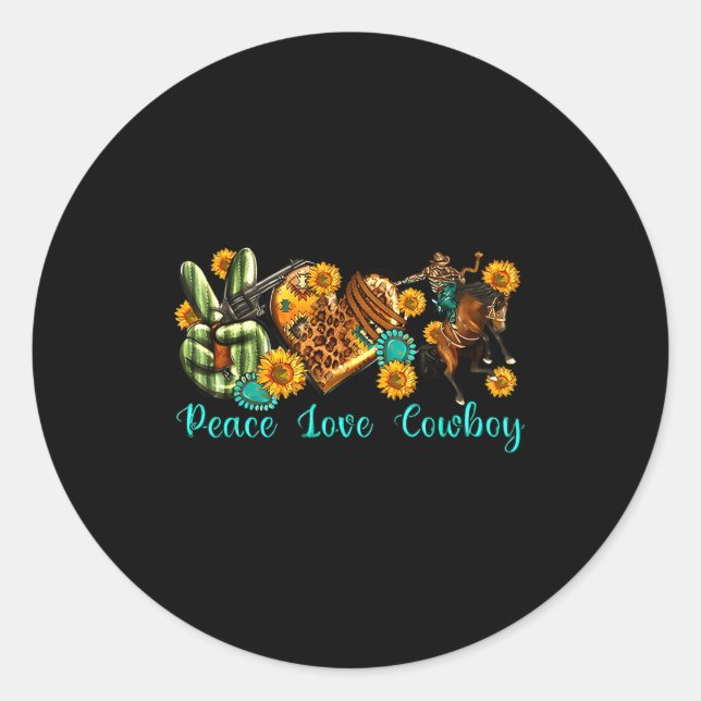 Adesivo Peace Love Cowboy Western Rodeo Rodeo Life Western (Frente)