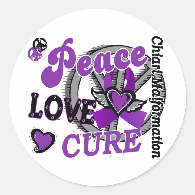 Adesivo Peace Love Cure 2 Chiari Malformation (Frente)