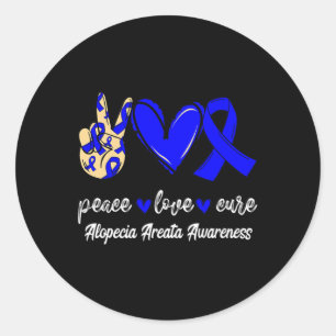 Adesivo Peace Love Cure Alopecia Areata Blue Ribbon Awaren