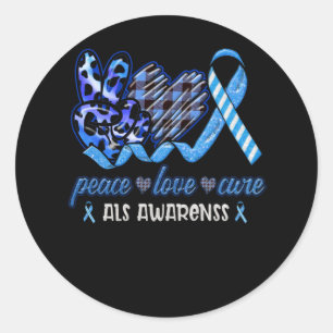 Adesivo Peace Love Cure Blue And White Ribbon ALS Month