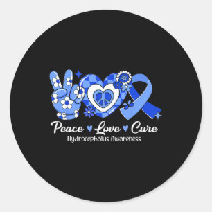 Adesivo Peace Love Cure Blue Ribbon Hydrocephales Awarenes