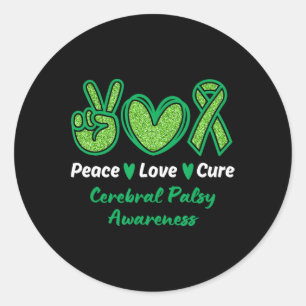 Adesivo Peace Love Cure Cerebral Palsy Awarness Cp Green