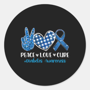 Adesivo Peace Love Cure Cinza Blue Ribbon Diabetes Awarene