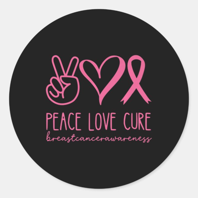 Adesivo Peace Love Cure Pink Ribbon Warrior Breast Cancer  (Frente)
